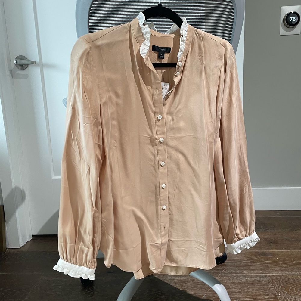 Jcrew drapey ruffle trim button up top